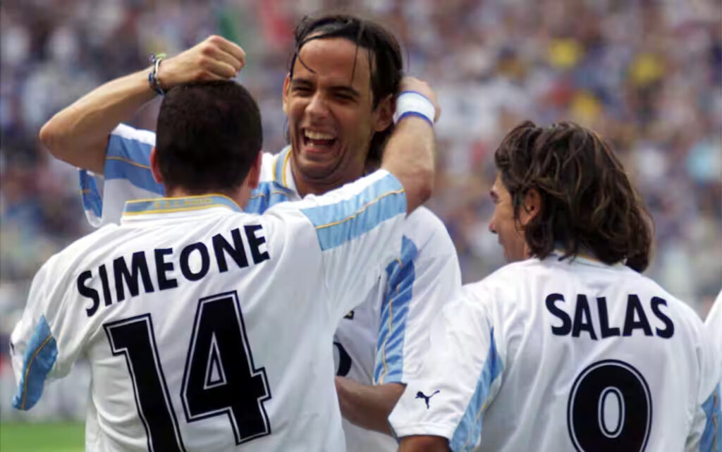 Simeone, Inzaghi e o chileno Marcelo Salas, campeões pela Lazio em 1999-00 - Foto: Arquivo