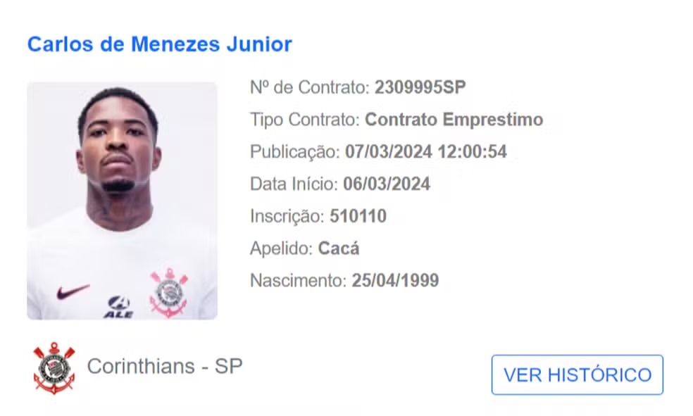 Corinthians registra Cacá