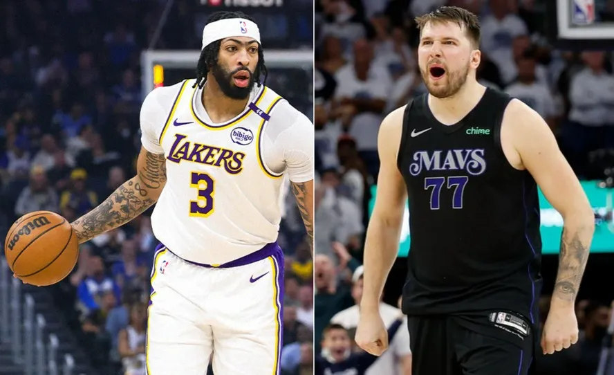 Anthony Davis e Luka Doncic (Foto: Divulgação/Lakers e Mavericks)