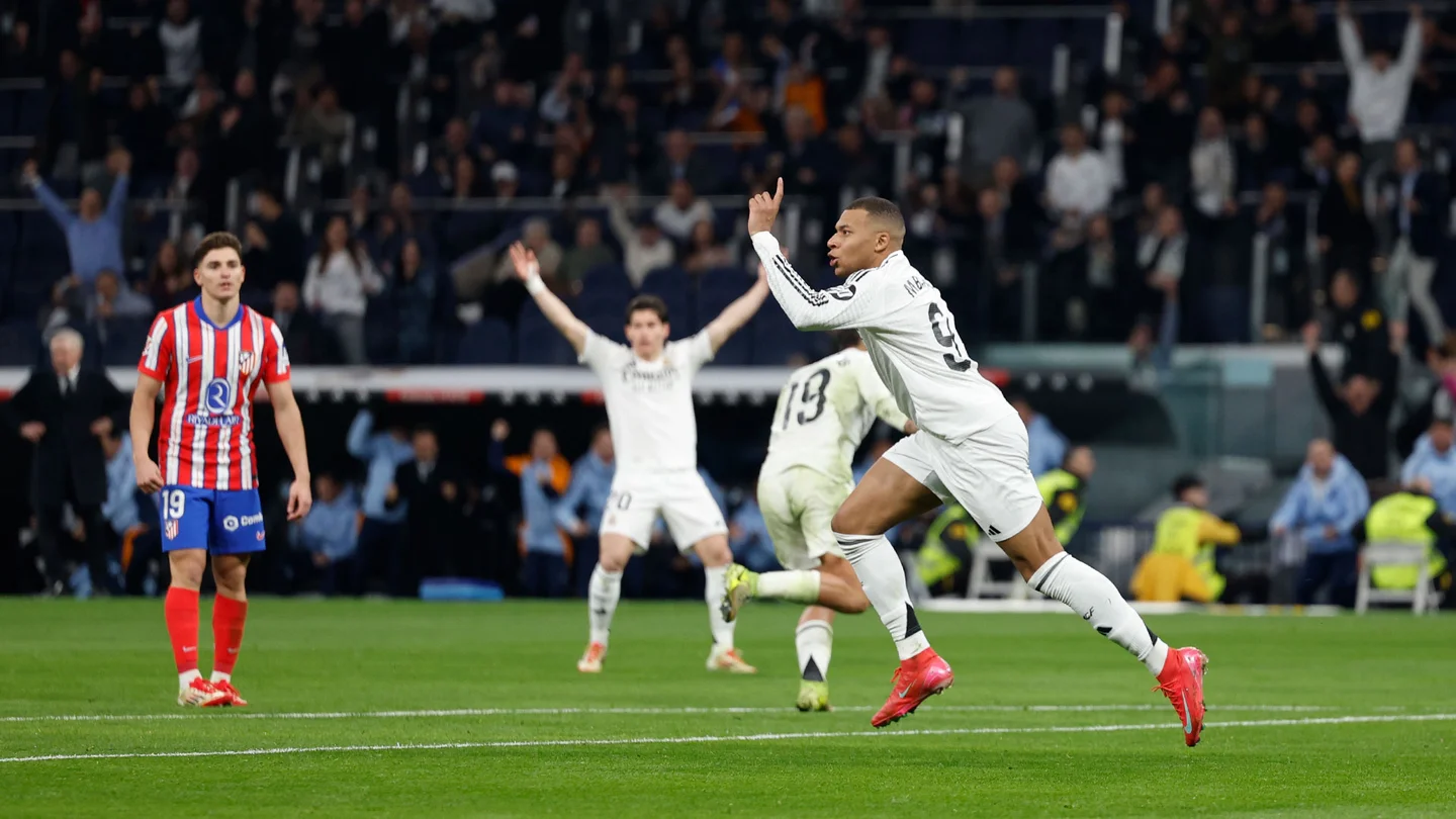Mbappé comemora gol de empate no clássico entre Real Madrid e Atlético de Madrid