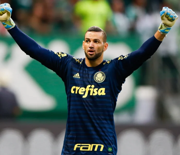 Weverton comemora com a camisa do Palmeiras Brasileirão