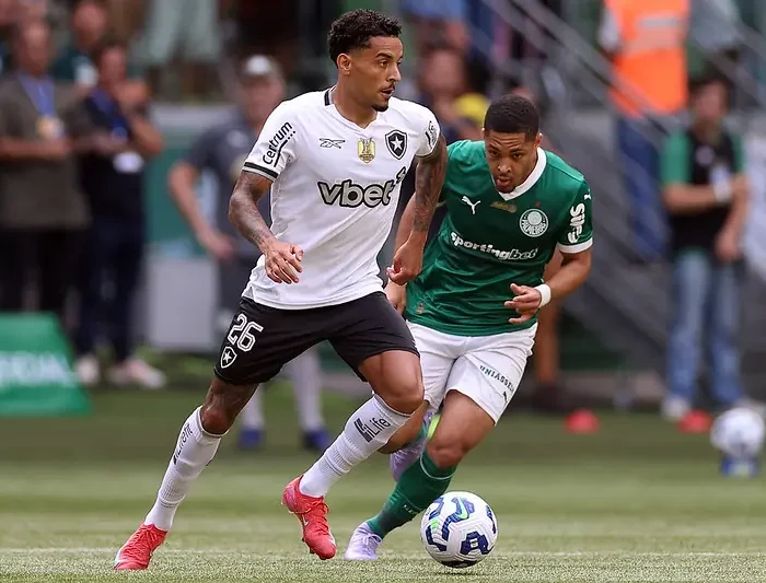 O Botafogo, em boa parte do primeiro tempo, teve o dobro de finalizações que o Palmeiras.