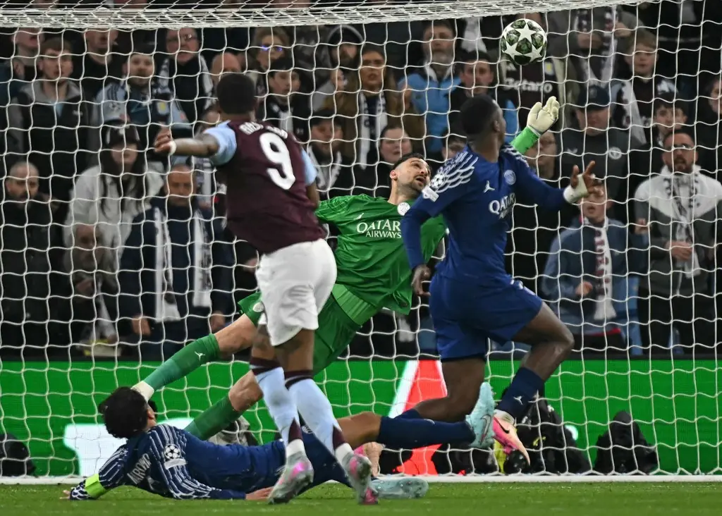 Aston Villa x PSG, Champions League 2024/2025. Foto: Paul Ellis/AFP.