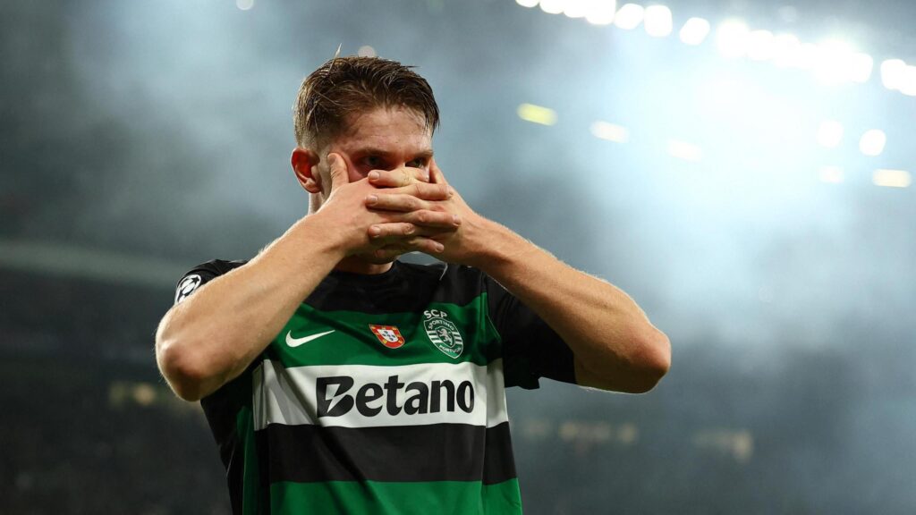 Gyökeres e a comemoração que virou marca registrada de seus gols.