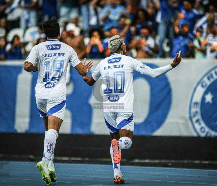 Foi o terceiro gol de Matheus Pereira pelo Cruzeiro neste Brasileirão 2025. Foto: Filipe Reveles/Photo Premium — Reprodução.