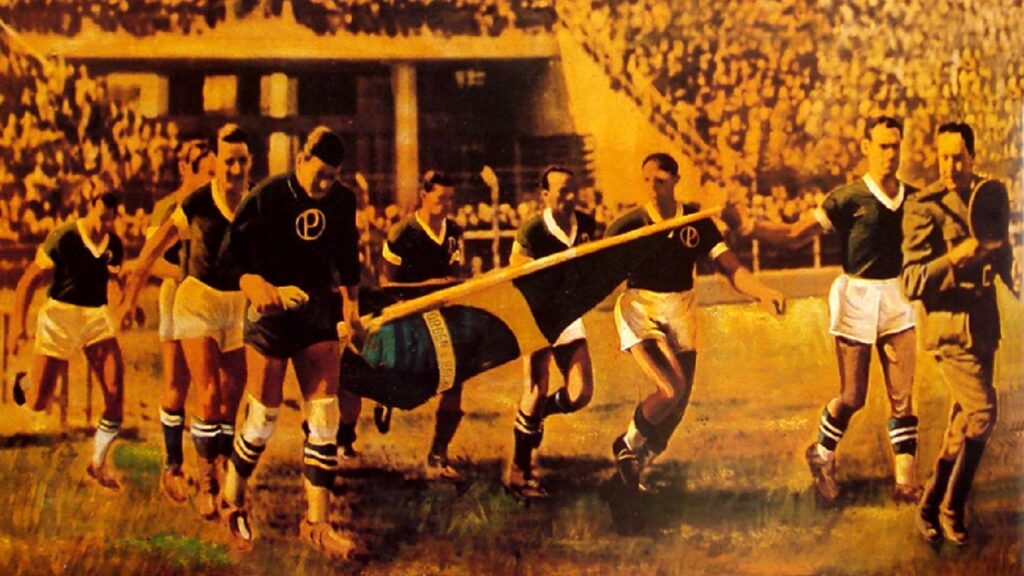 Imagem do time da Arrancada Heroica do Palmeiras que culminou no título paulista de 1942