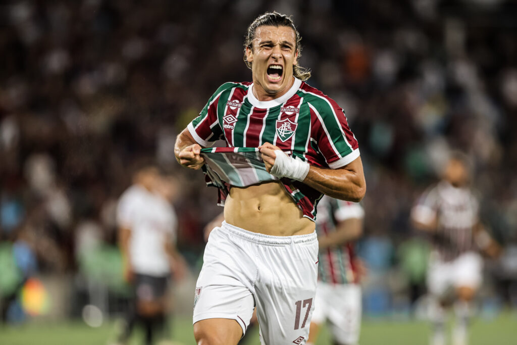 Conhecido por ser um atleta "voluntarioso", Canobbio marcou o seu segundo gol na Sul-Americana de 2025. Foto: Marina Garcia/Fluminense F.C. — Reprodução.