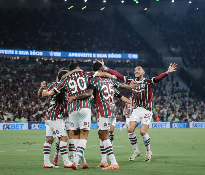 Comemoração dos jogadores do Tricolor das Laranjeiras. Foto: Marcelo Gonçalves/Fluminense F.C. — Reprodução.