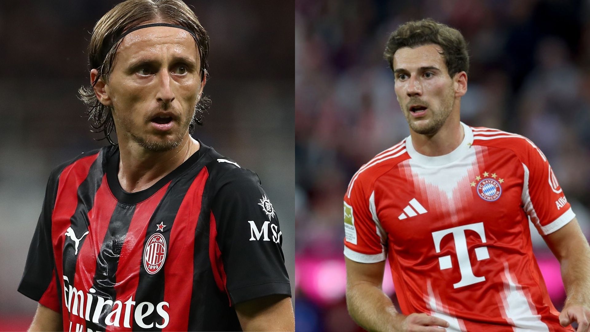 Modric, jogador do Milan; Goretzka, jogador do Bayern. Arte da capa: Playmaker Brasil (imagens do Getty Images)