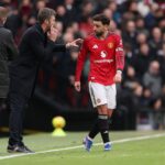 Bruno Fernandes e Michael Carrick, Manchester United. Foto: Carl Recine/Getty Images