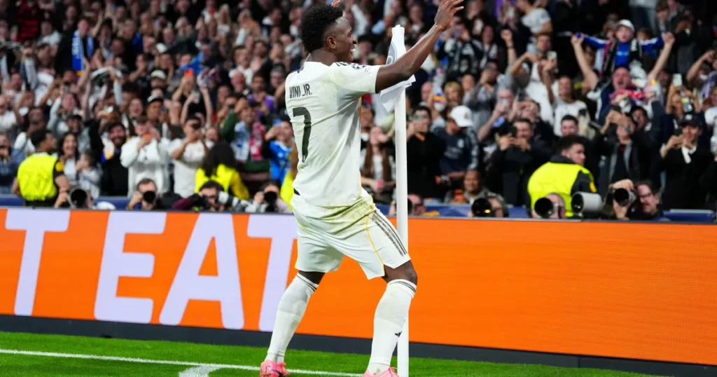 Vini Jr. garantiu a vaga do Real Madrid nas oitavas de final da Champions. Foto: Divulgação/Real Madrid