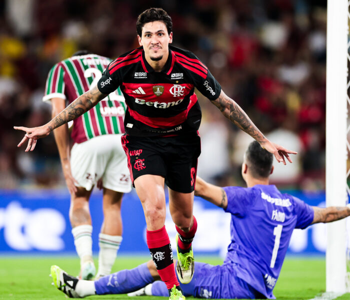 Pedro comemora o gol no Fla x Flu. Foto: Gilvan De Souza/Flamengo