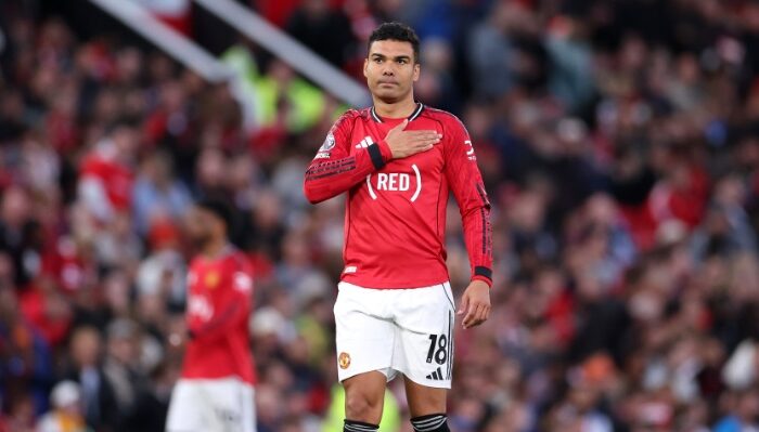 Casemiro durante jogo do Manchester United - Copa do Mundo