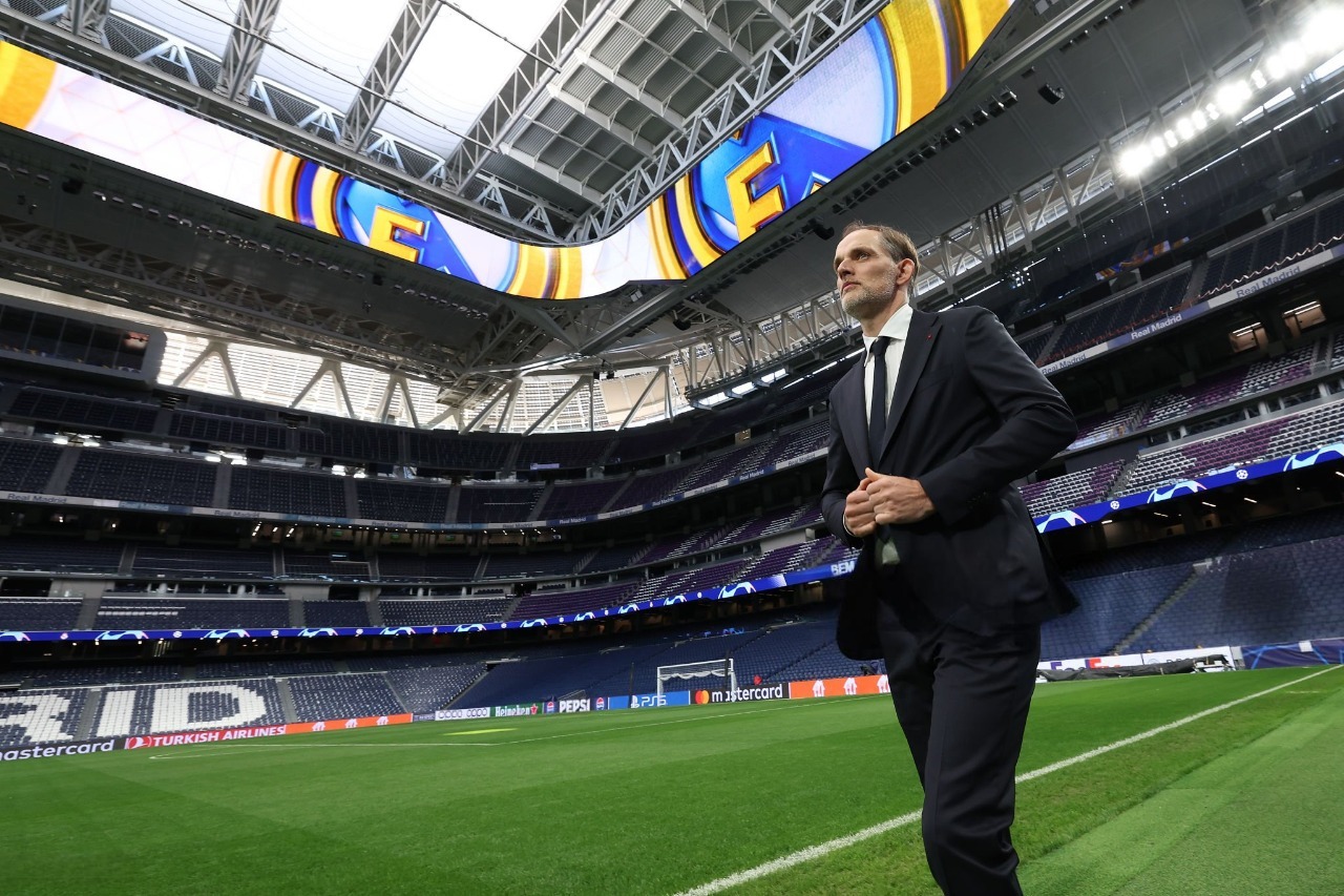Thomas Tuchel no Santiago Bernabéu. Foto: Alexander Hassenstein/Getty Images