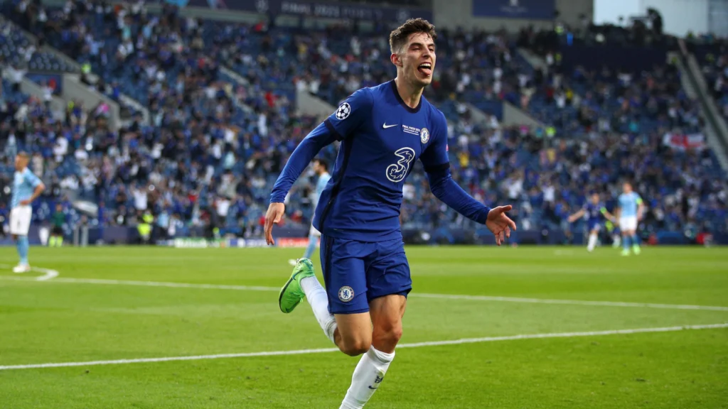 Havertz deu o segundo título de Champions League pro Chelsea. Foto: Reprodução/TNT Sports