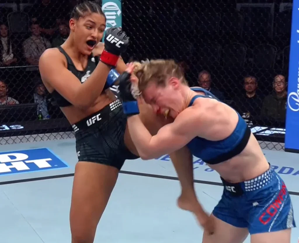 Alice Pereira deu o golpe da noite em Hailey Cowan para vencer e conquistar ainda o bônus de performance