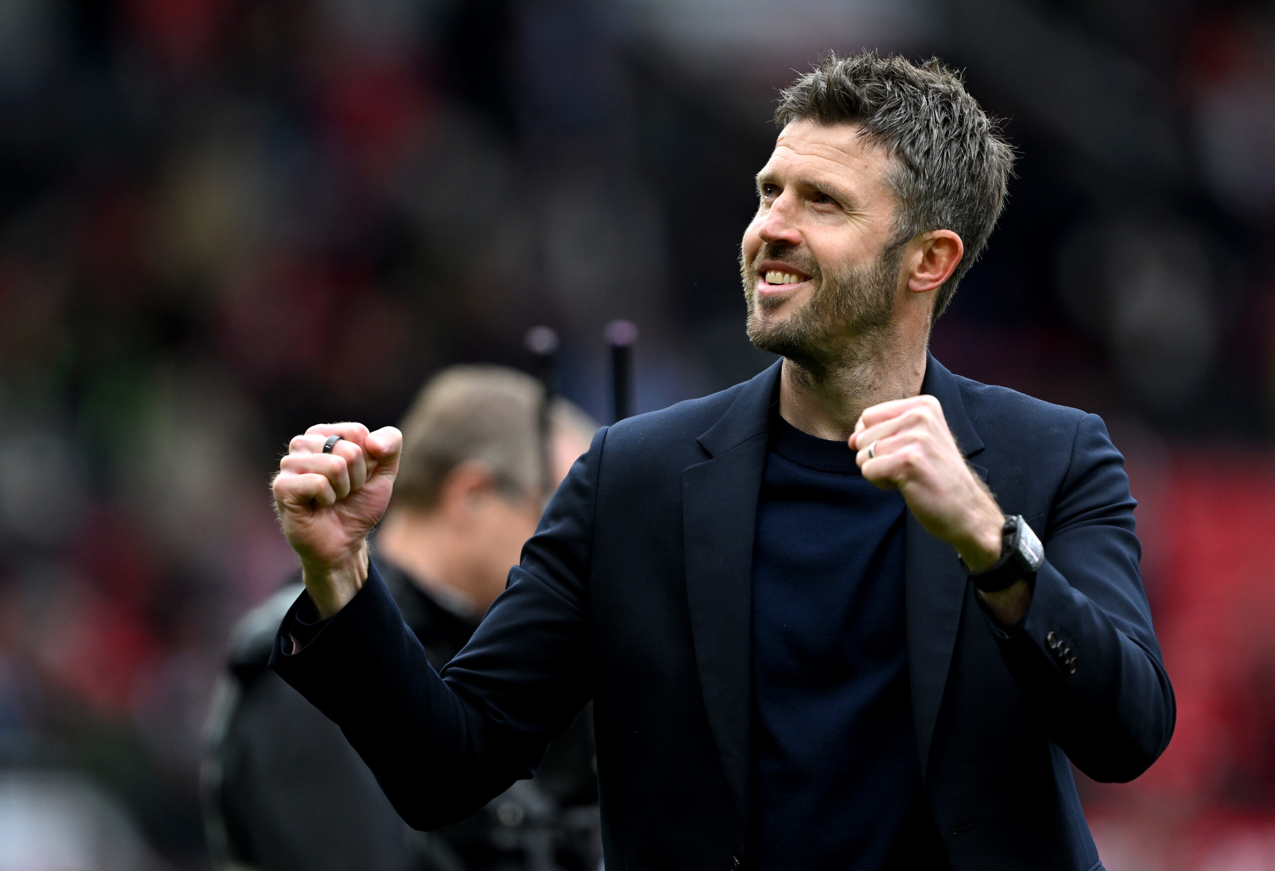 Michael Carrick vibra a vitória do Manchester United. Foto: Shaun Botterill/Getty Images