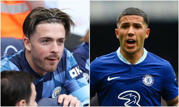 Jogadores Jack Grealish e Enzo Fernández na Premier League