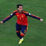 Ferran Torres comemorando o gol contra a Argentina
