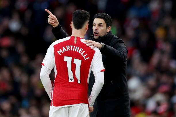 Gabriel Martinelli, Mikel Arteta, Arsenal. Foto: Richard Heathcote/Getty Images