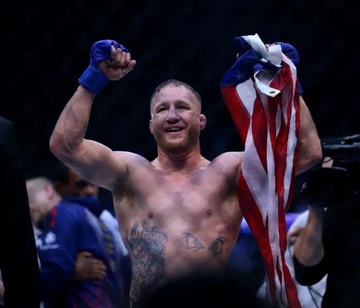 Justin Gaethje após vencer Ilia Topuria no UFC Casa Branca