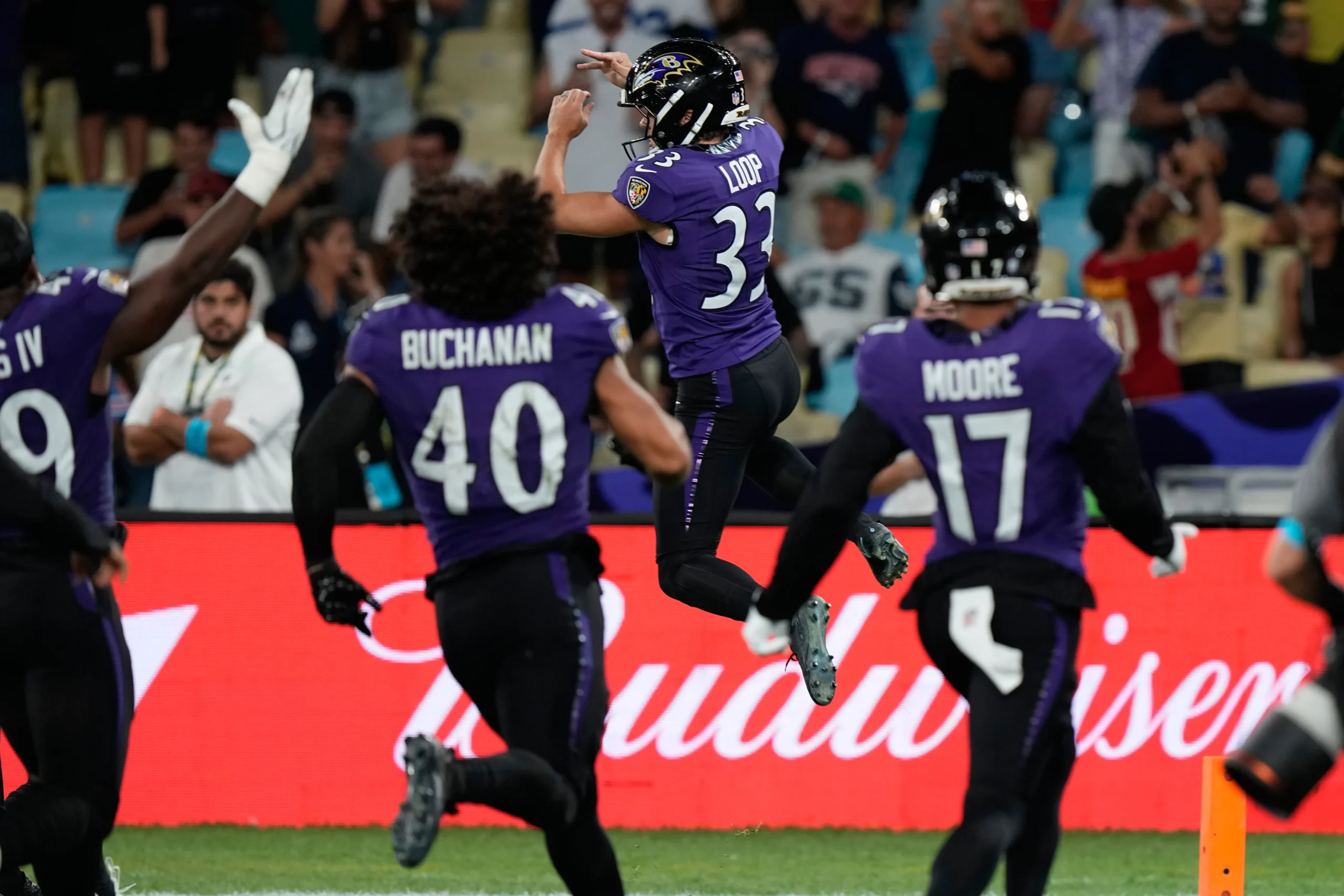 NFL: Comemoração de Tyler Loop e do Baltimore Ravens (Foto: AP)