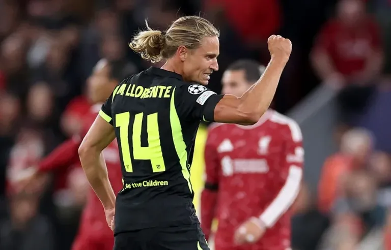 Marcos Llorente, Liverpool x Atlético de Madrid, Champions League 2026/27. Foto: EFE/EPA/Adam Vaughan.
