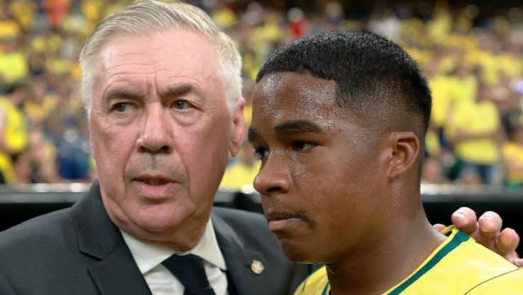 Endrick e Carlo Ancelotti - Seleção Brasileira